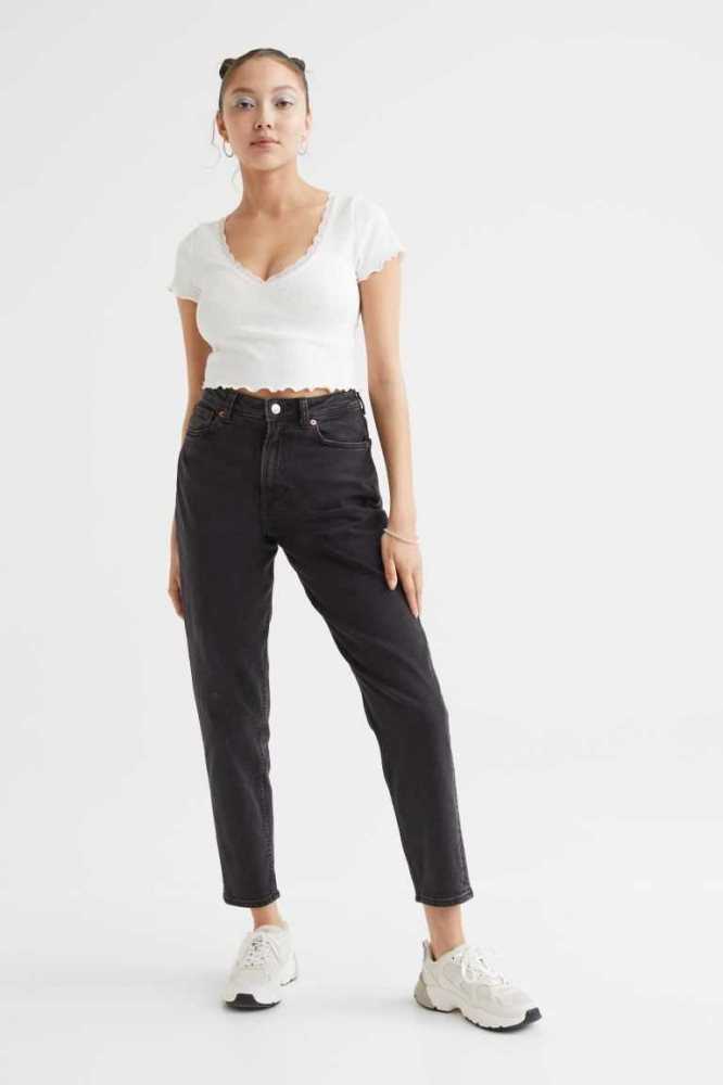 H&M Mom Loose-fit High Ankle Jeans Damen Dunkelblau | 9210-DQYPB