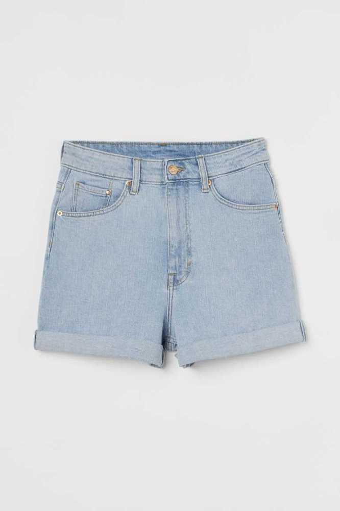 H&M Mom Ultra High Denim Kurze Hose Damen Hellblau | 9581-QFXTG