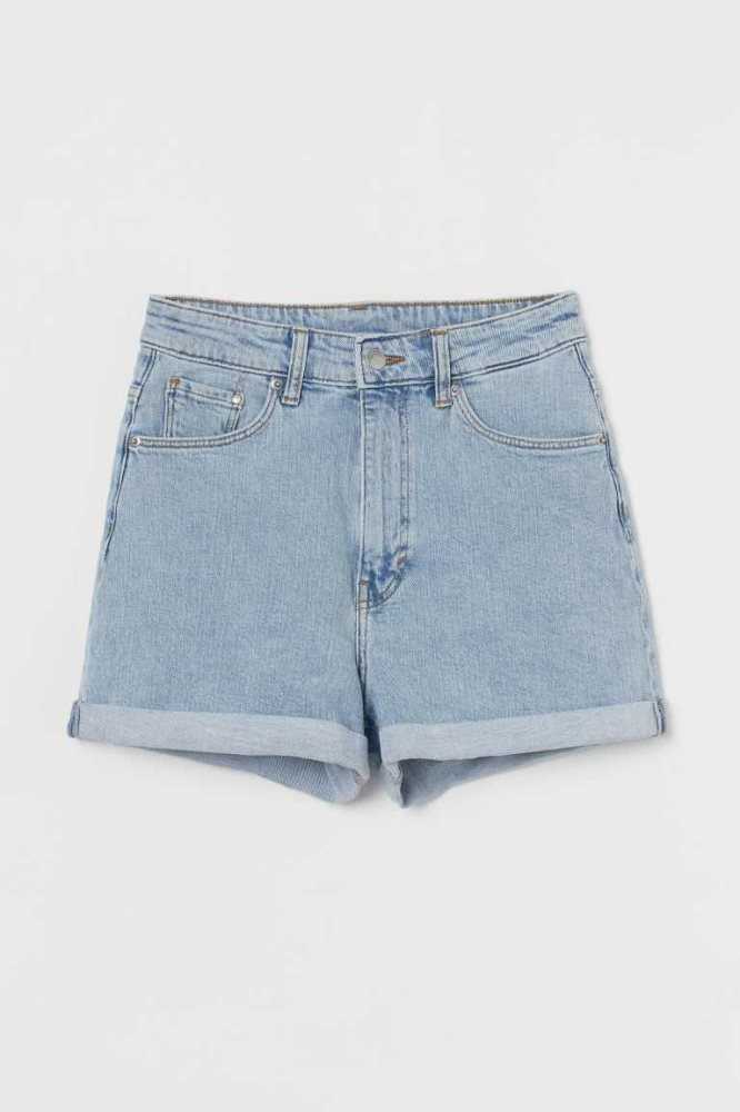 H&M Mom Ultra High Denim Kurze Hose Damen Hellblau | 9581-QFXTG