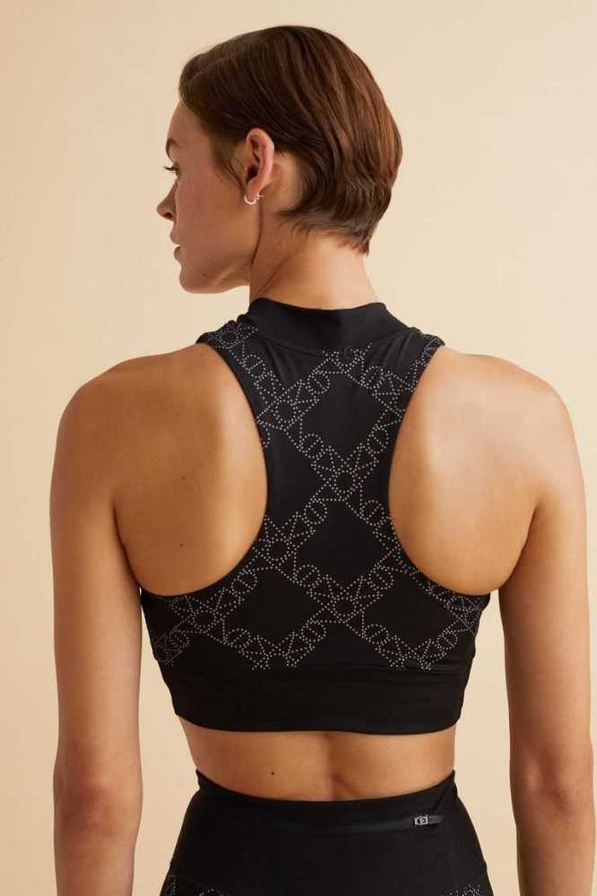 H&M Monogram-print Sports Bra Unterwäsche Damen Schwarz | 8263-IXAOC