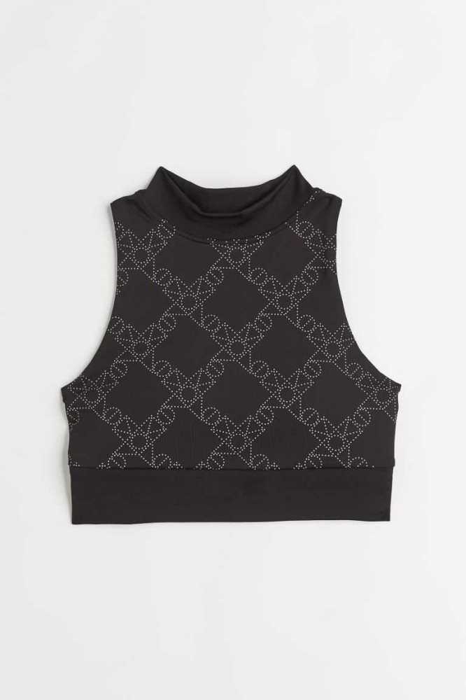 H&M Monogram-print Sports Bra Unterwäsche Damen Schwarz | 8263-IXAOC