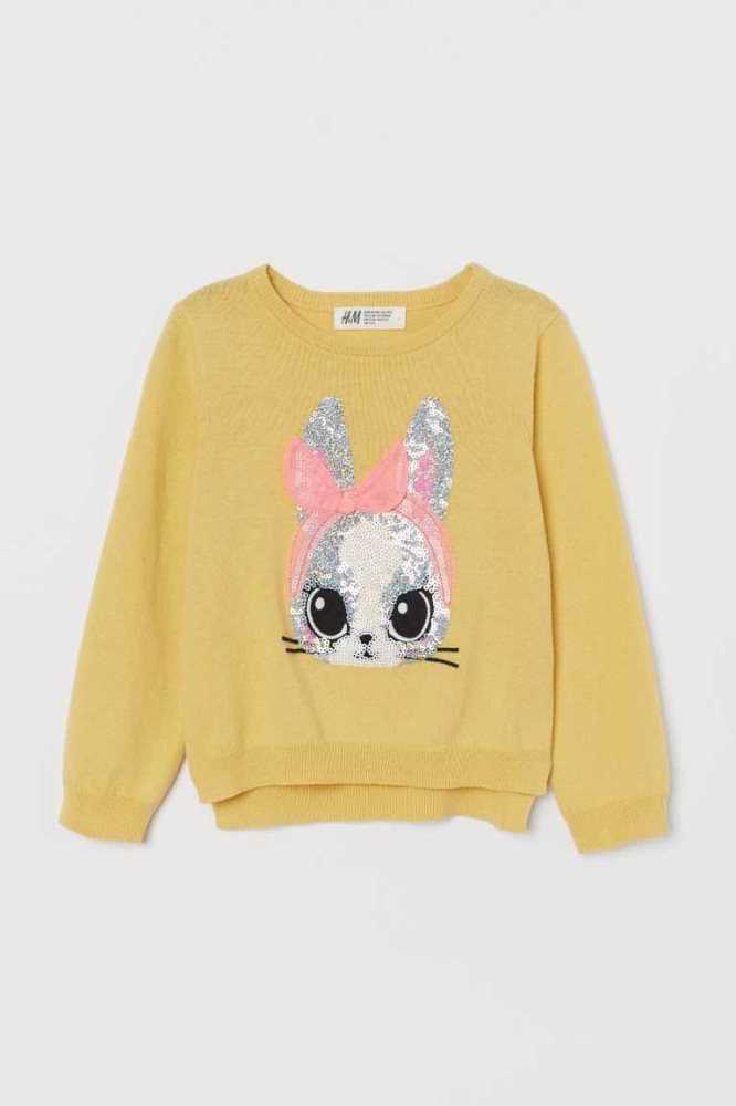 H&M Motif-detail Knit Pullover Kinder Grün | 9253-CRDMG