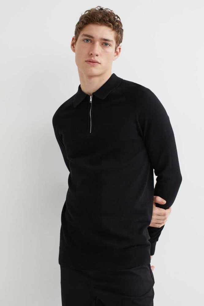 H&M Muscle Fit 1/4-zip Polo Shirt Pullover Herren Weiß | 4105-RLFID