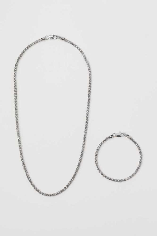 H&M Necklace and Bracelet Ketten Herren Silber | 1723-OTEYF