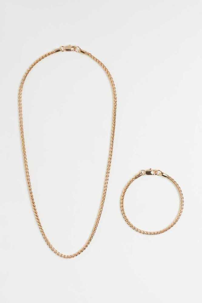 H&M Necklace and Bracelet Ketten Herren Silber | 1723-OTEYF