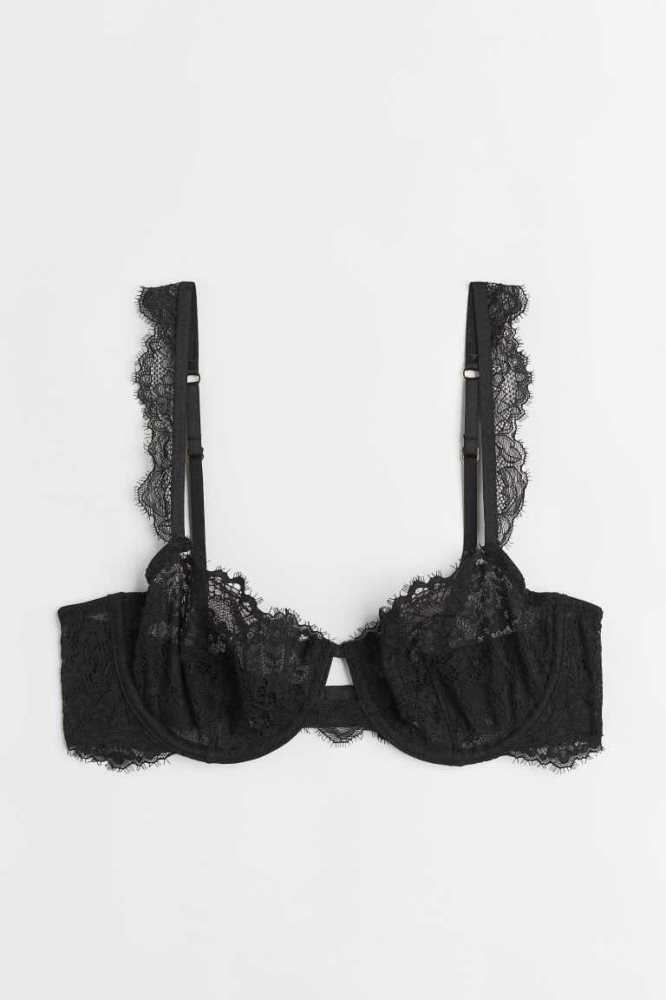 H&M Non-padded Spitze Balconette Bra Unterwäsche Damen Schwarz | 9386-KYPEL