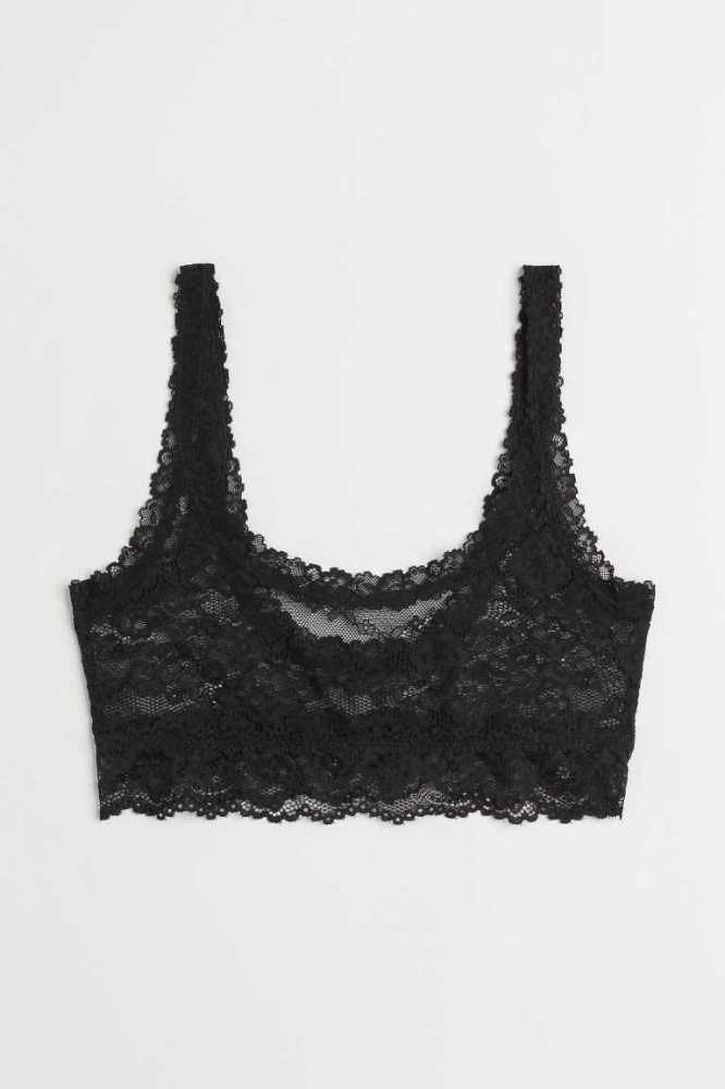 H&M Non-padded Spitze Bra Top Unterwäsche Damen Schwarz | 7692-BYURN