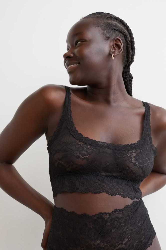 H&M Non-padded Spitze Bra Top Unterwäsche Damen Schwarz | 7692-BYURN