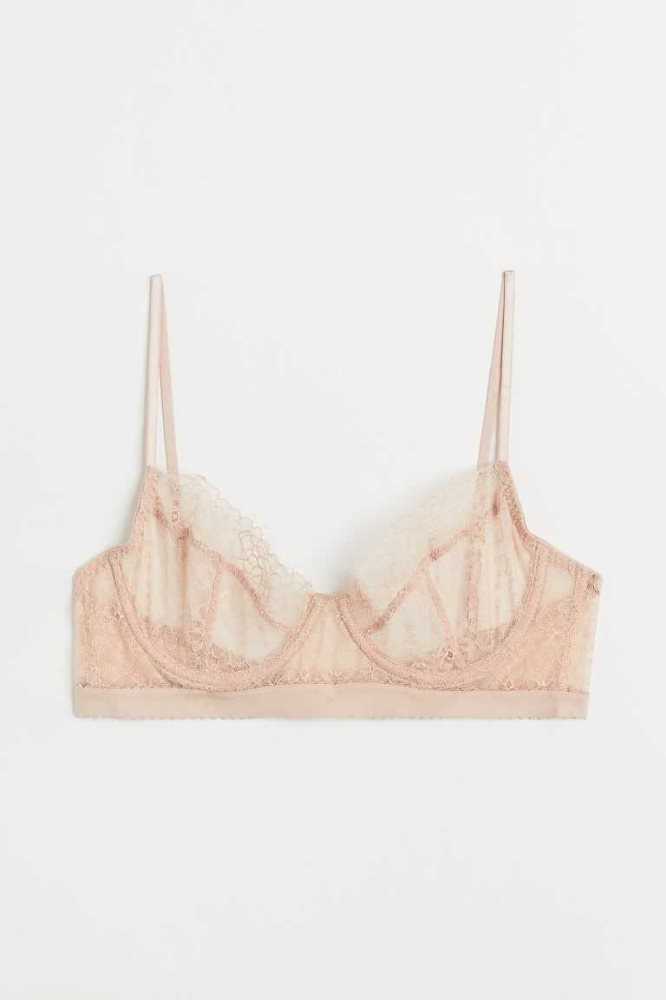 H&M Non-padded Underwire Spitze Bra Unterwäsche Damen Rosa | 2478-YXPDS