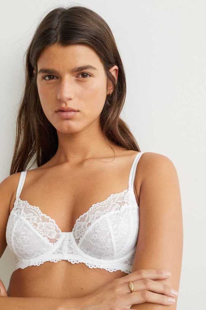 H&M Non-padded Underwire Spitze Bra Unterwäsche Damen Weiß | 4168-TNIUX