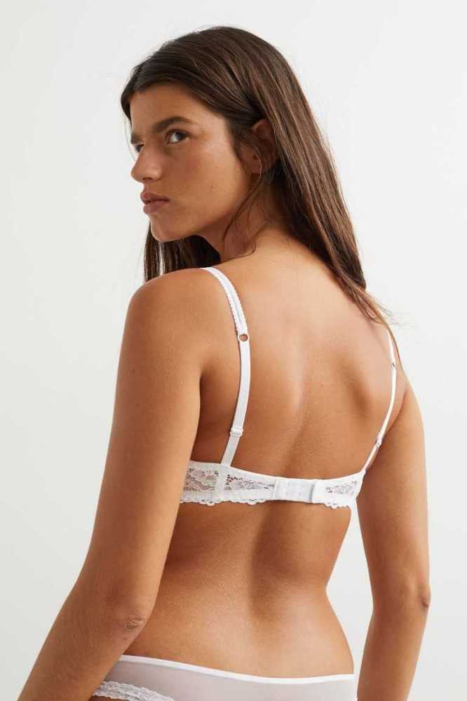 H&M Non-padded Underwire Spitze Bra Unterwäsche Damen Weiß | 4168-TNIUX