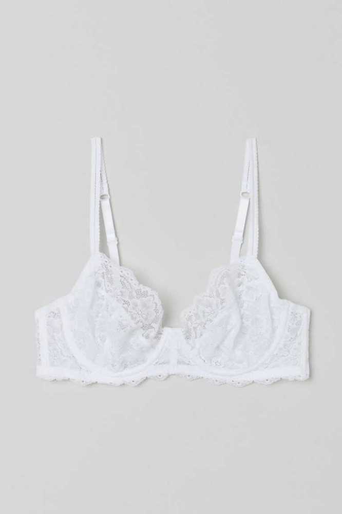 H&M Non-padded Underwire Spitze Bra Unterwäsche Damen Weiß | 4168-TNIUX