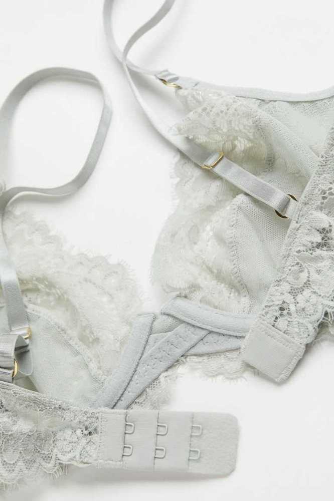 H&M Non-padded Underwire Spitze Bra Unterwäsche Damen Hellolivgrün Grün | 9650-OJMXV