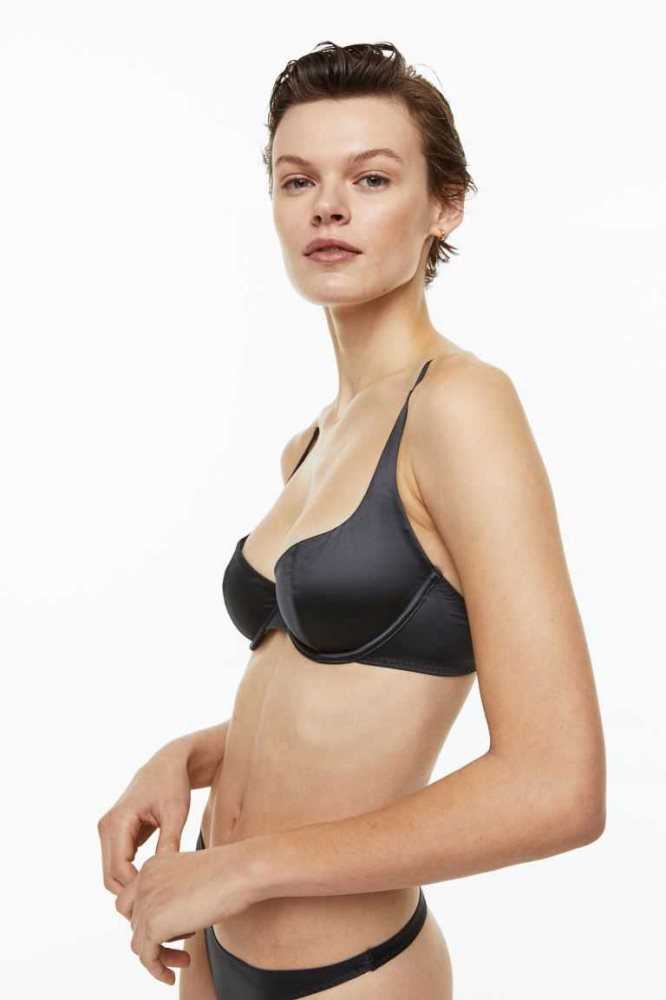 H&M Non-padded underwired stretch satin bra Unterwäsche Damen Dunkelgrau | 0968-JRXYK