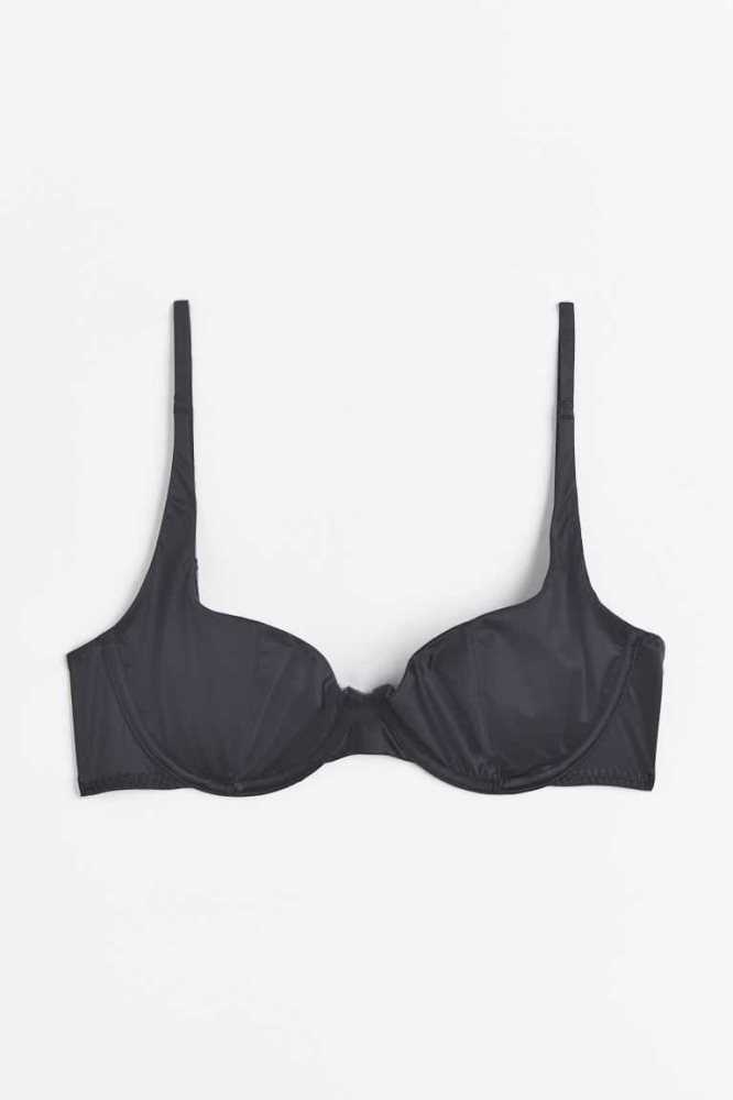 H&M Non-padded underwired stretch satin bra Unterwäsche Damen Dunkelgrau | 0968-JRXYK