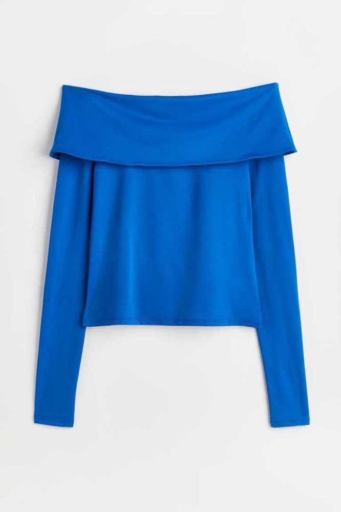 H&M Off-the-shoulder Jersey Oberteile Damen Hellblau | 1579-SMJEH