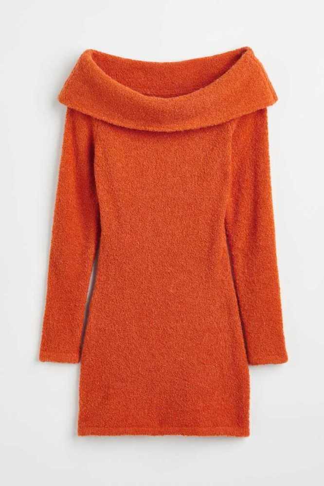 H&M Off-the-shoulder Kleider Damen Orange | 7198-DWBXY