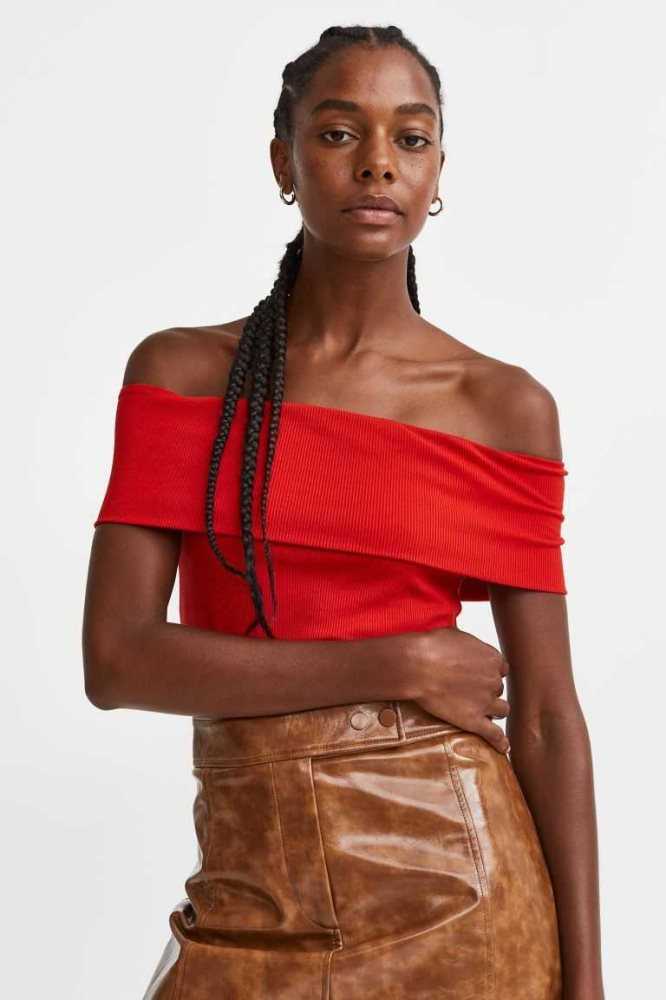 H&M Off-the-shoulder Oberteile Damen Rot | 5932-HKRSO