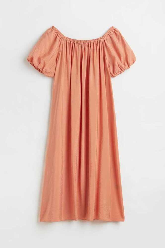 H&M Off-the-shoulder Puff-sleeved Kleider Damen Hellorange | 4390-PDRUV