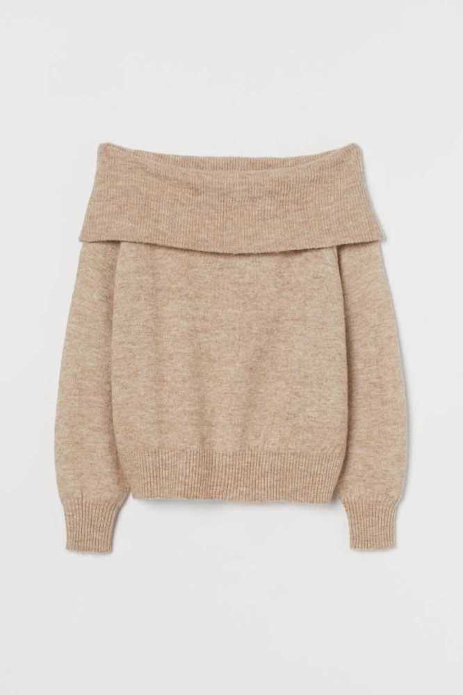 H&M Off-the-shoulder Pullover Damen Hellbeige | 9285-GRCYB