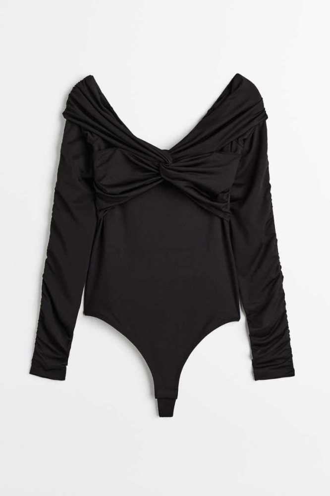 H&M Off-the-shoulder Tanga Bodysuit Oberteile Damen Schwarz | 3498-XZGMO