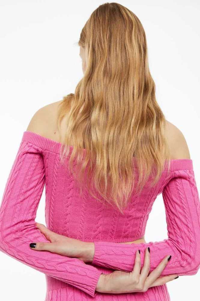 H&M Off-the-shoulder cable-knit top Pullover Damen Rosa | 2561-YQLWE