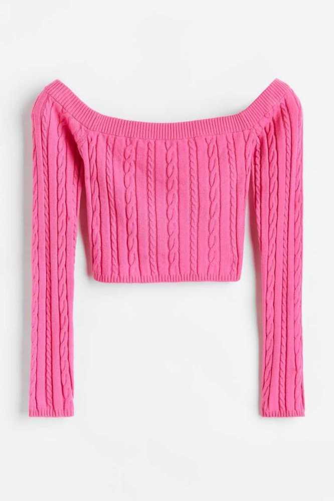 H&M Off-the-shoulder cable-knit top Pullover Damen Rosa | 2561-YQLWE