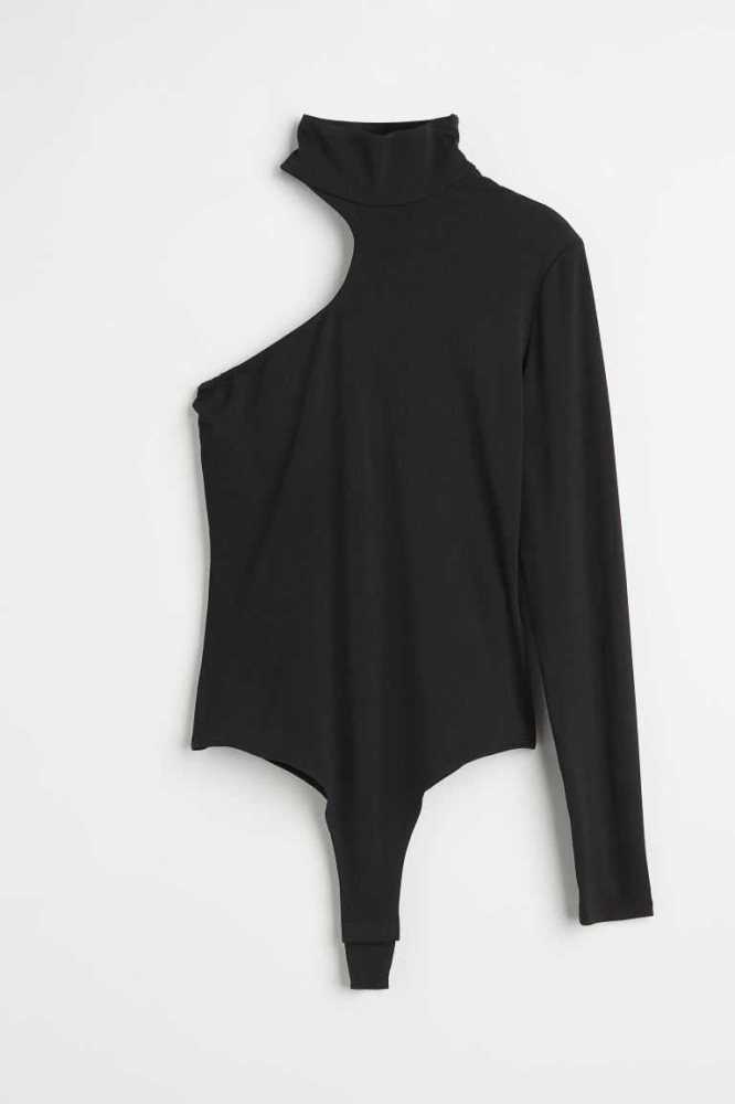 H&M One-shoulder Bodysuit Oberteile Damen Schwarz | 7942-WZAYD