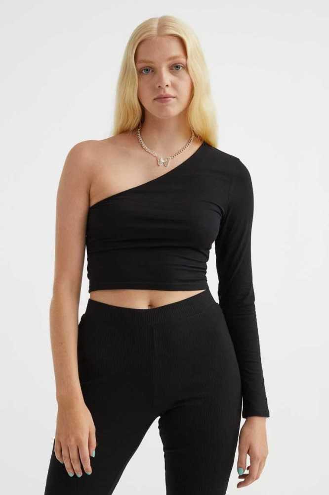 H&M One-shoulder Crop Oberteile Damen Dunkelbraun | 5104-SWUAJ