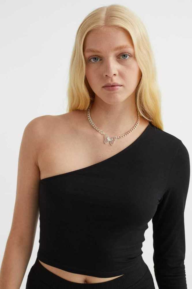 H&M One-shoulder Crop Oberteile Damen Grün | 0382-GNLDP