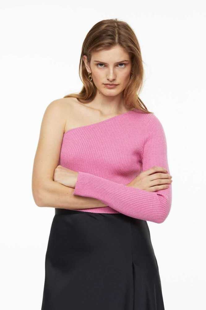 H&M One-shoulder Gerippt Oberteile Damen Dunkelgrau | 2364-SUNOB