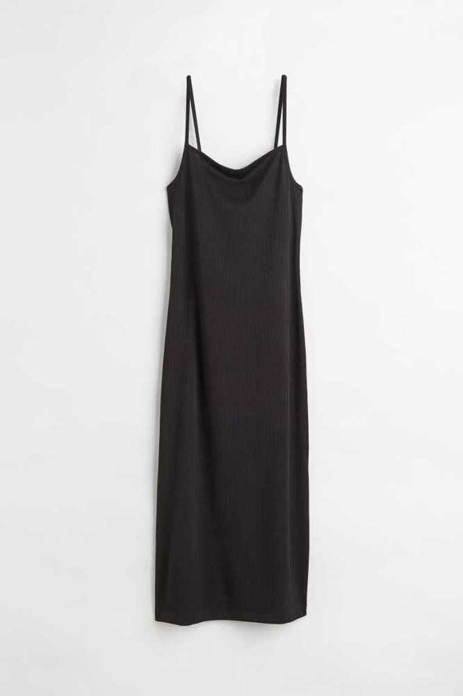 H&M Open-backed ribbed jersey Kleider Damen Schwarz | 9024-JUZGM