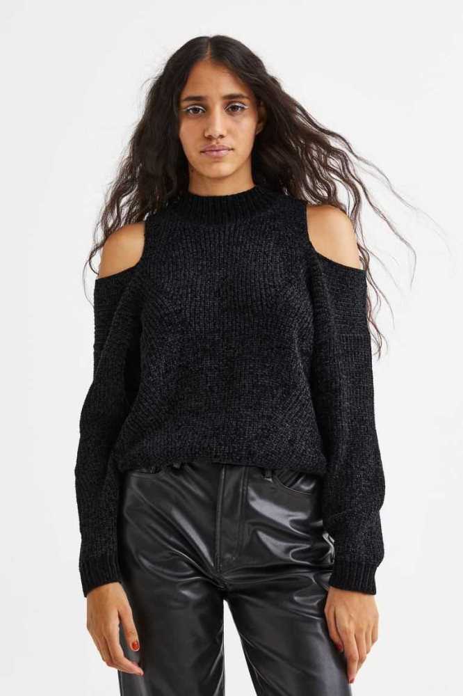 H&M Open-shoulder Pullover Damen Schwarz | 1652-URLEJ