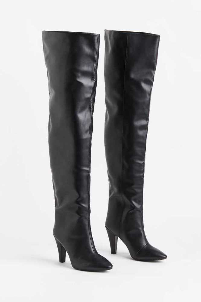 H&M Over-the-knee Stiefel Damen Schwarz | 7195-EFLJN