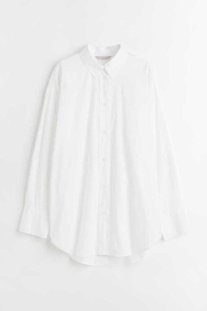 H&M Oversized Baumwoll Shirt Bluse Damen Weiß | 1608-JPZLX