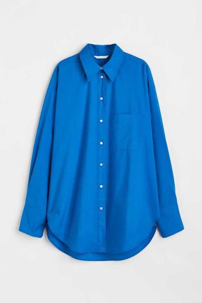 H&M Oversized Baumwoll Shirt Bluse Damen Hellblau | 4951-UYHRX