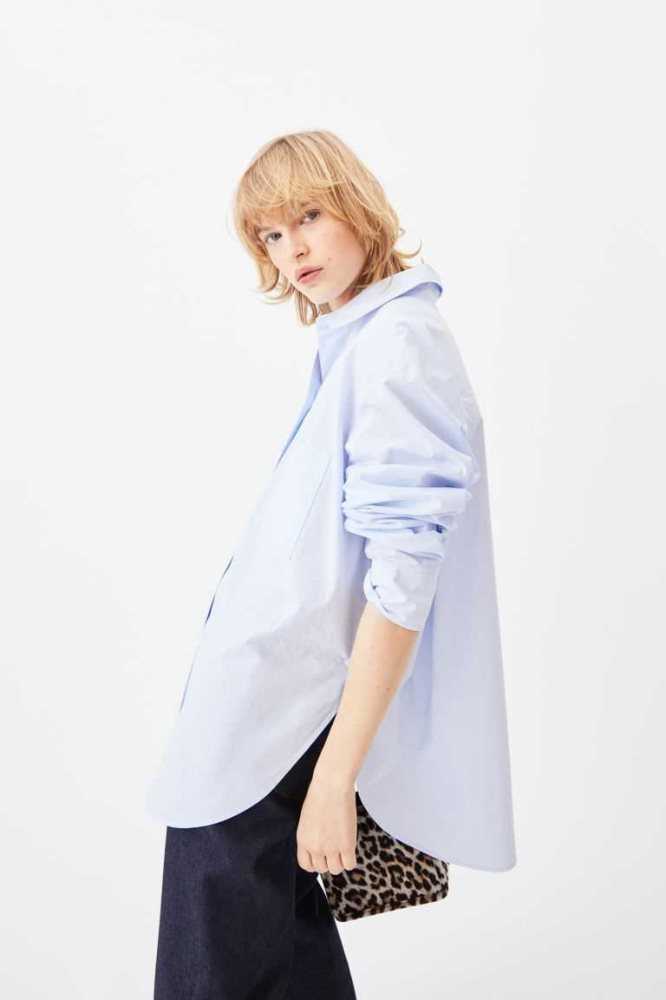 H&M Oversized Baumwoll Shirt Bluse Damen Blau Weiß | 6193-QRDOX