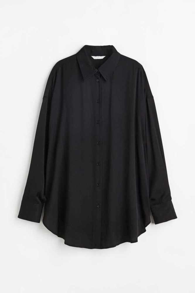 H&M Oversized Bluse Damen Schwarz | 1265-CDKTH