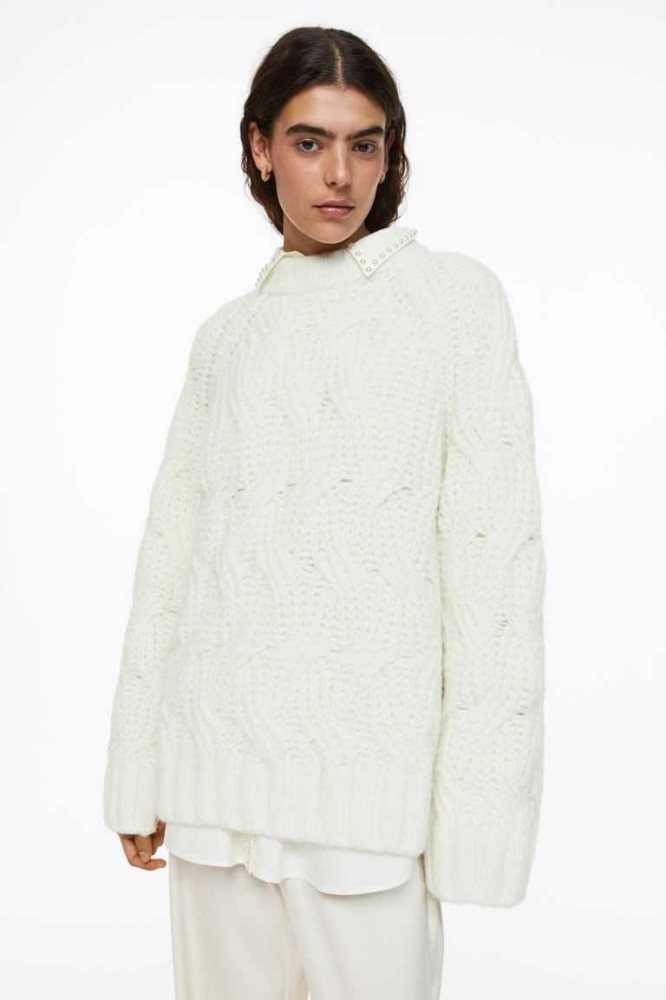 H&M Oversized Cable-knit Wolle-blend Pullover Damen Lila | 7325-REAIH