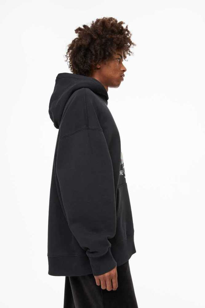 H&M Oversized Fit Baumwoll Hoodie Herren Schwarz | 7152-PXKBS