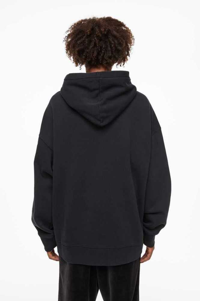 H&M Oversized Fit Baumwoll Hoodie Herren Schwarz | 7152-PXKBS