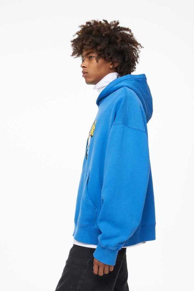 H&M Oversized Fit Baumwoll Hoodie Herren Hellblau | 8359-MOJEK