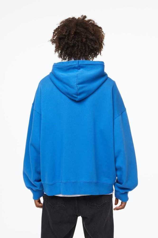 H&M Oversized Fit Baumwoll Hoodie Herren Hellblau | 8359-MOJEK