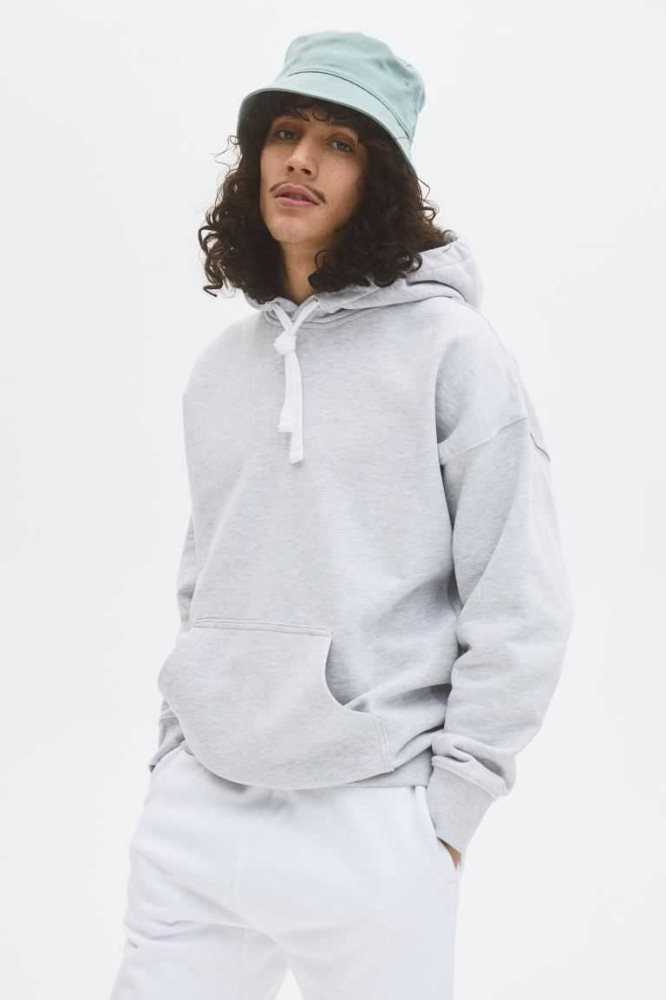 H&M Oversized Fit Baumwoll Hoodie Oberteile Herren Grau | 3174-EAPXC