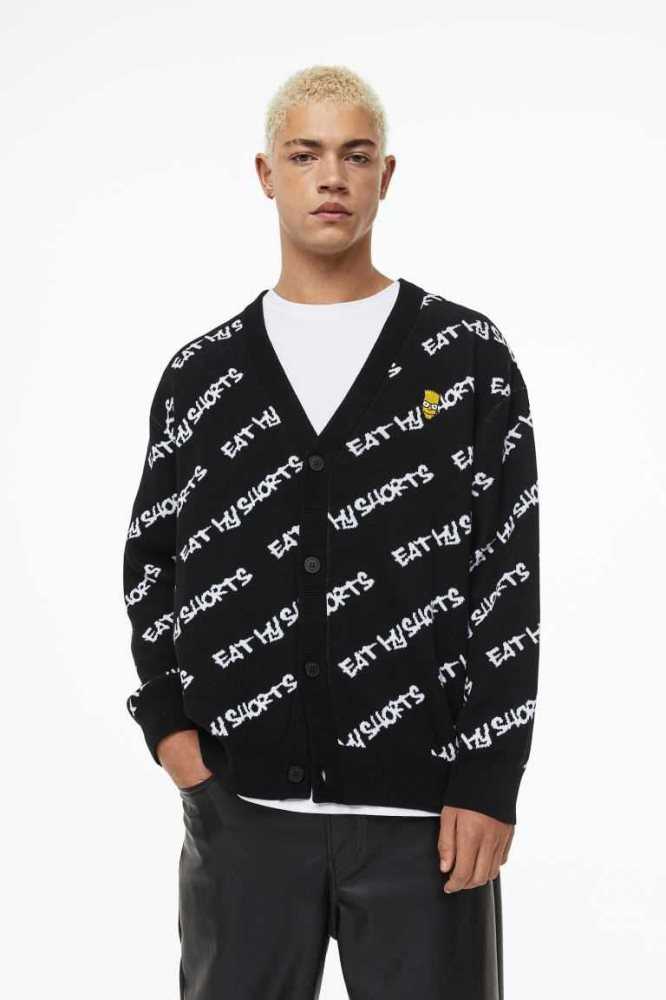 H&M Oversized Fit Jacquard-knit Cardigan Pullover Herren Schwarz | 2497-CJYUK