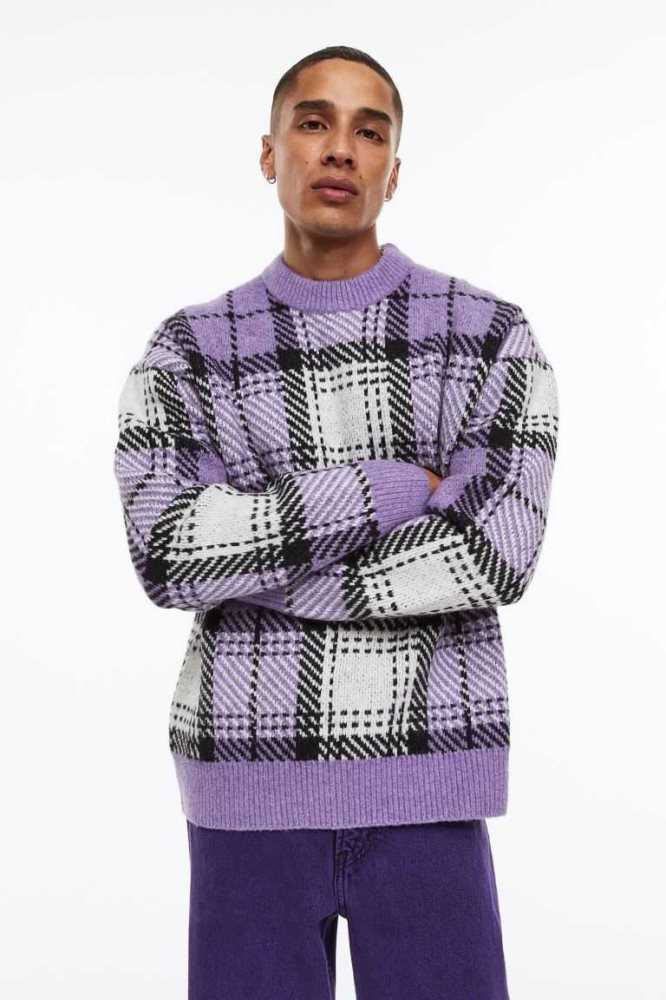 H&M Oversized Fit Jacquard-knit Pullover Herren Lila | 8432-LYHEQ