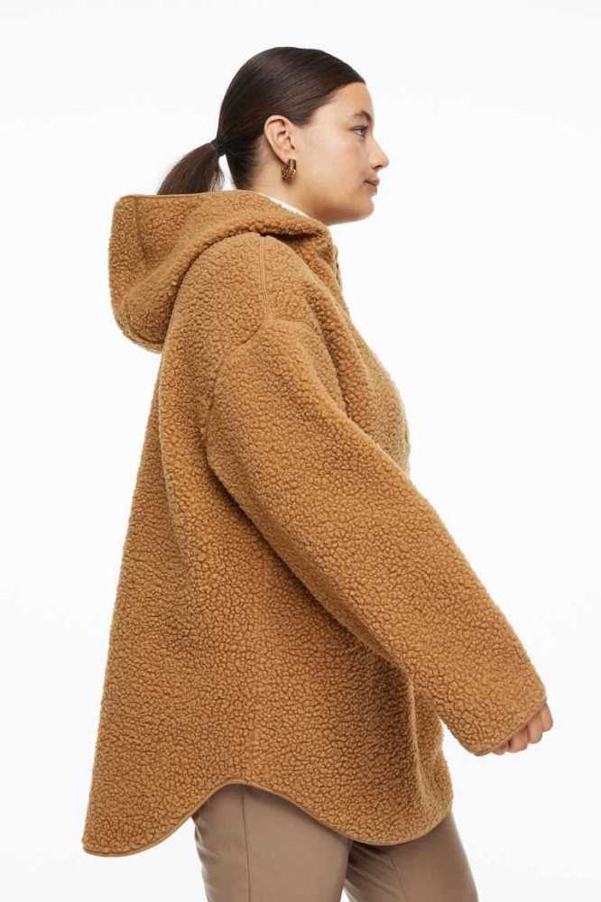 H&M Oversized Fleece Hoodie Damen Dunkelbeige | 0539-VMZYS