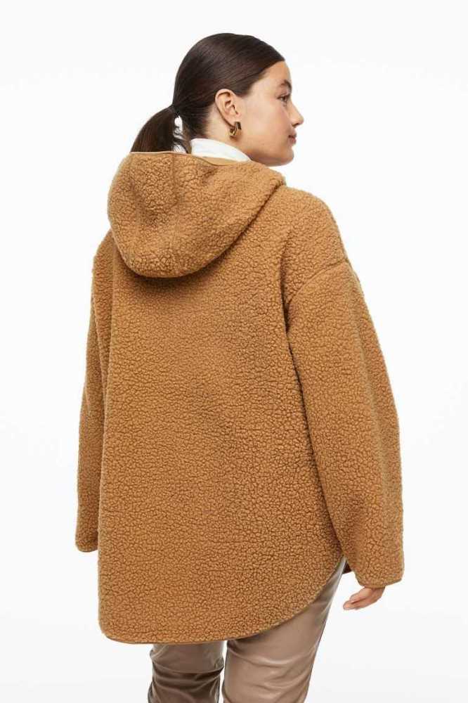 H&M Oversized Fleece Hoodie Damen Dunkelbeige | 0539-VMZYS