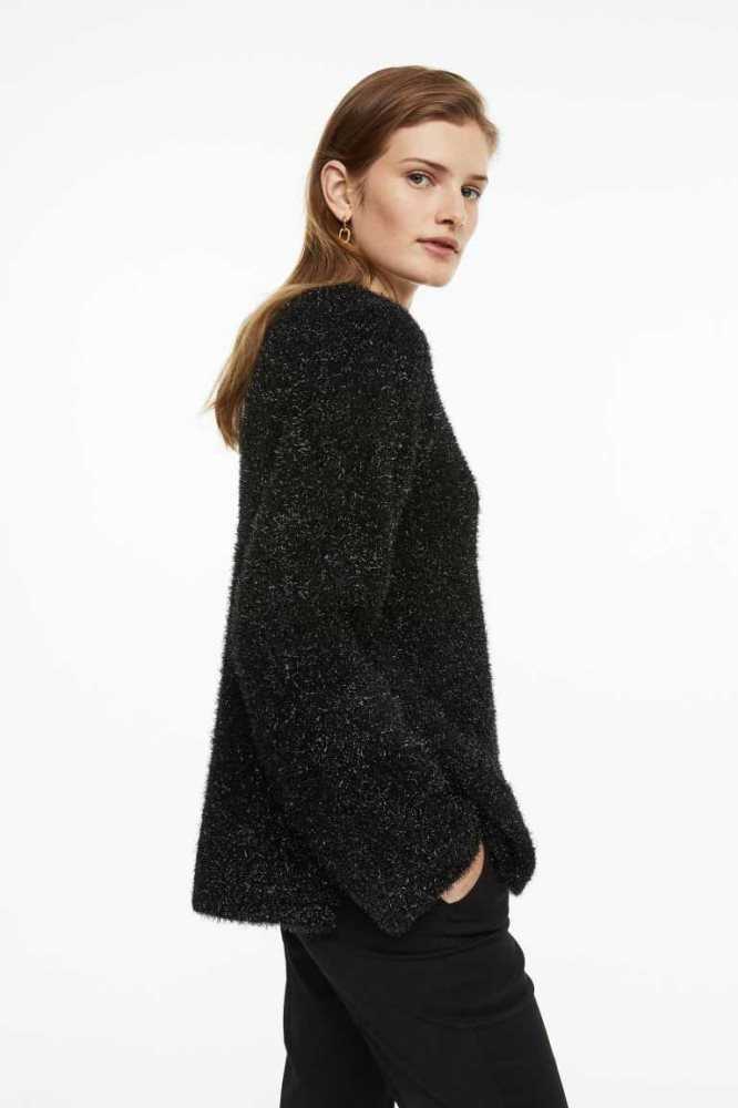 H&M Oversized Fluffy Pullover Damen Schwarz | 2948-TANWM