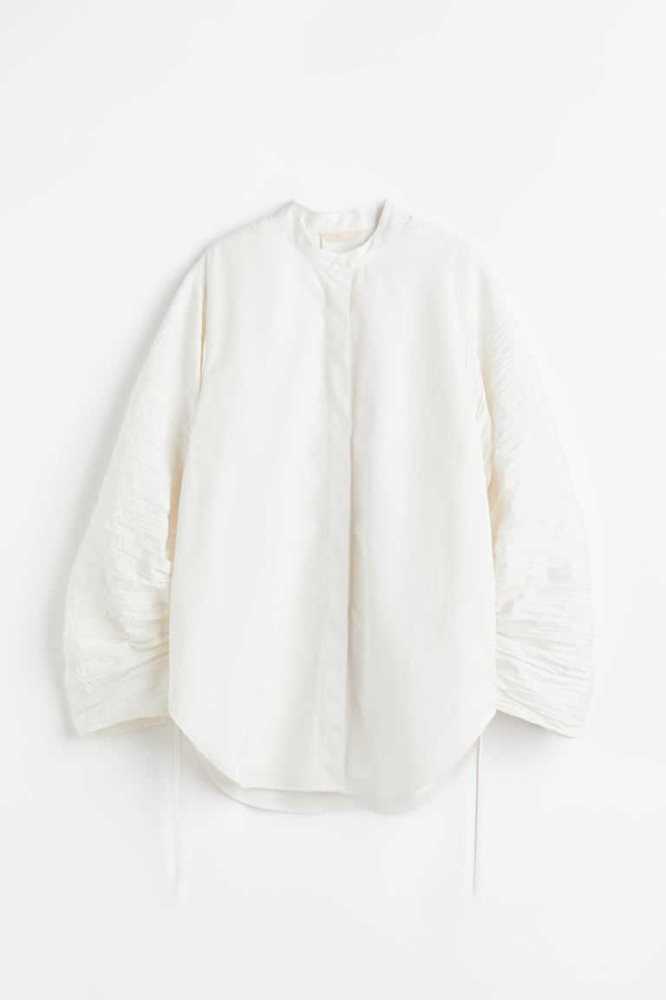 H&M Oversized Gathered-sleeve Shirt Bluse Damen Weiß | 5034-AJEXQ